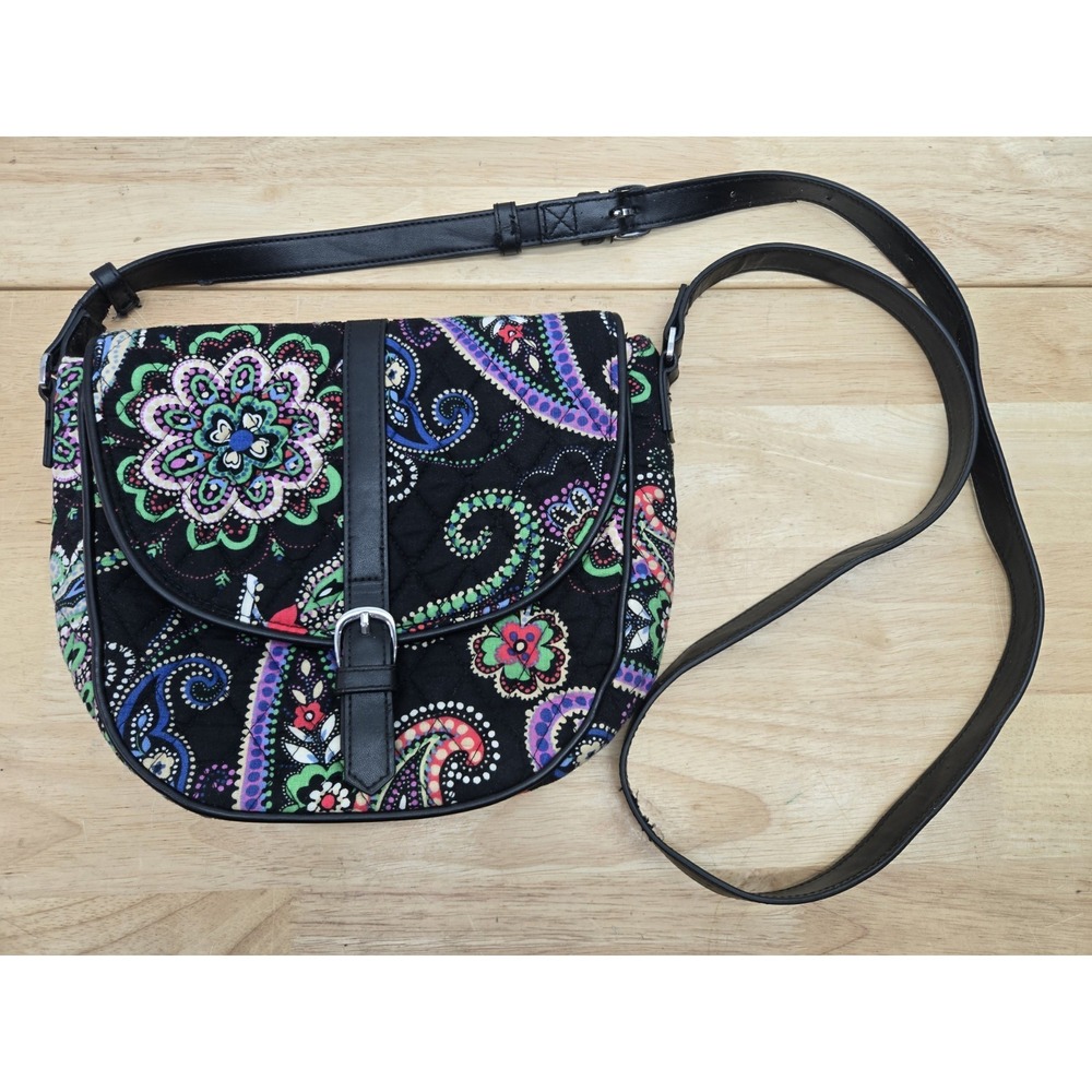 Vera Bradley Slim Saddle Bag‎ Kiev Paisley Black